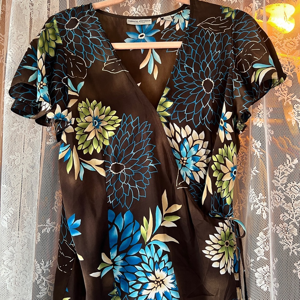 Valerie Stevens Silk Floral Wrap Blouse